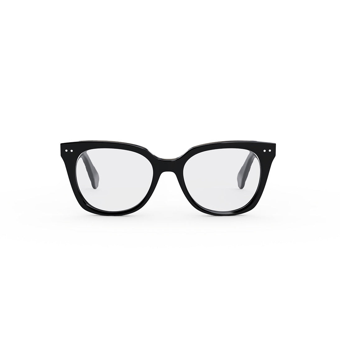 A pair of CELINE THIN CL50116I 001 acetate eyeglasses in shiny black with clear lenses and black temples.