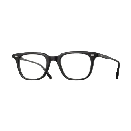 Black acetate eyeglass frames with a thick square border and clear lenses, shown from a front three-quarter angle on a white background.